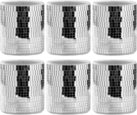 WDHODEC 6 Pcs Disco Vases Bulk Silver Mirror Disco Ball Flower Vase Glass Candle Holder for Wedding Table Centerpieces Decoration 4"