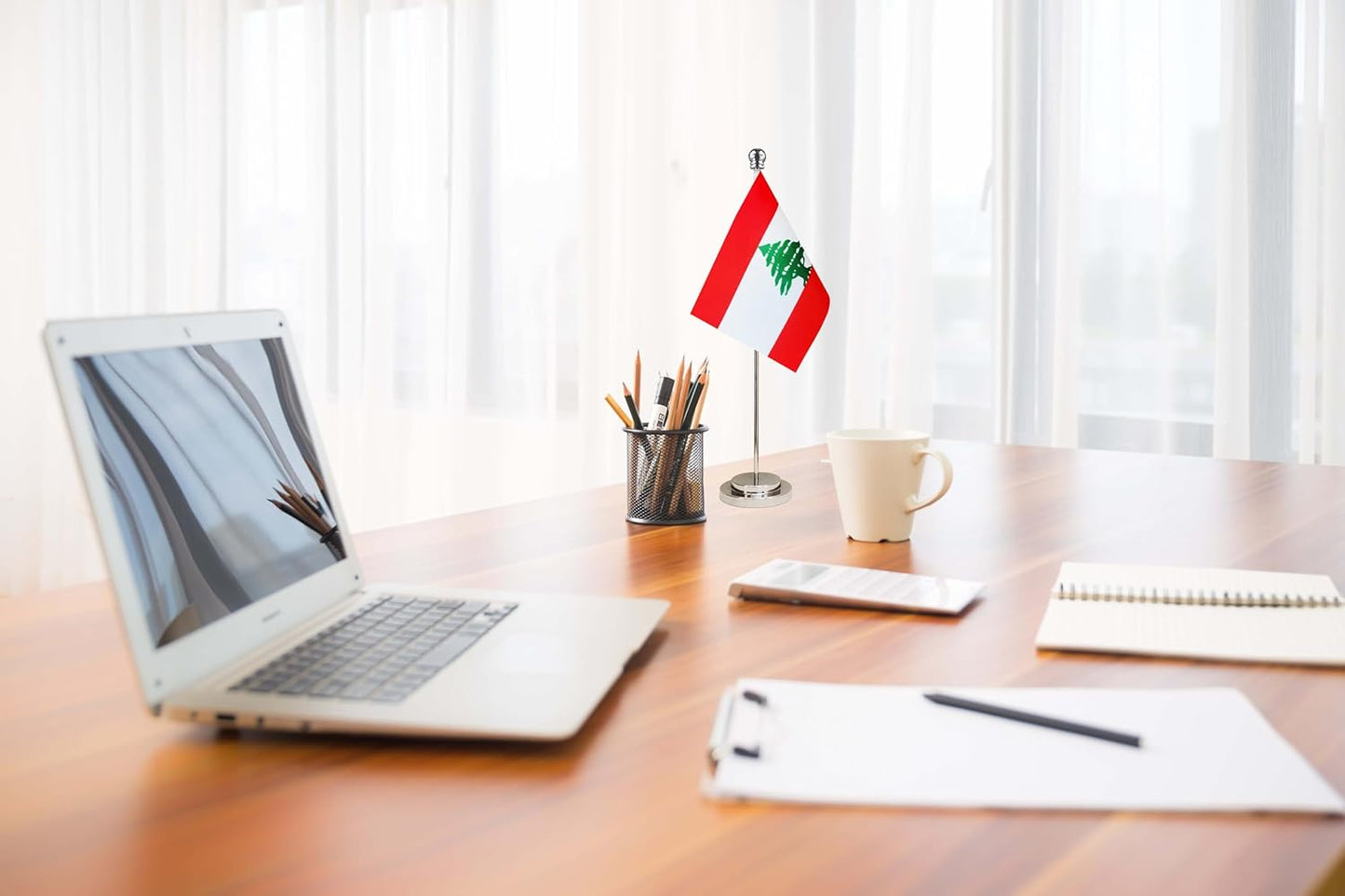 Lebanon Lebanese Deluxe Desk Flag Set Small Mini Miniature Lebanon Lebanese Table Desktop Flags,Festival Events Celebration,Office Decoration-2 Pack