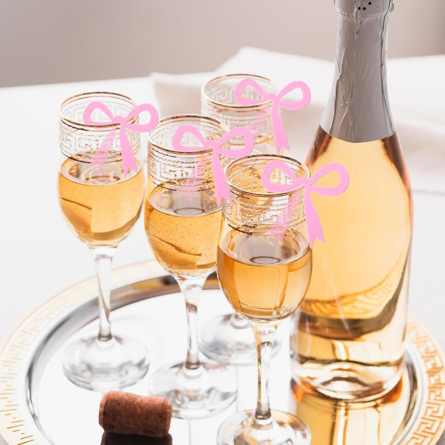 20 Pcs Pink Bow Drink Markers,Bows Drink Tags Coquette,Acrylic Bow Wine Glass Charms for Bachelorette Birthday Wedding Coquette Tasting Party Decor Accessory
