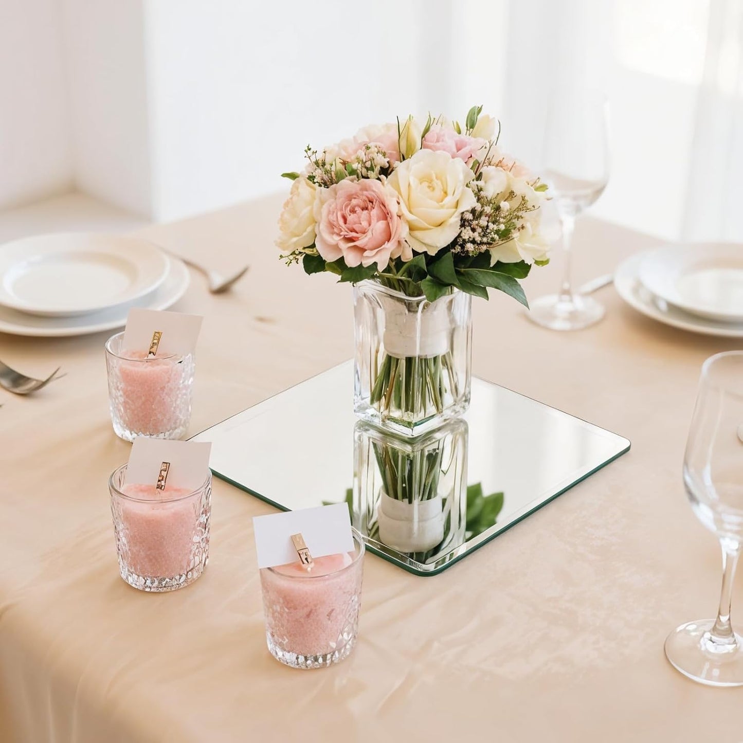 12Pcs Square Mirror Candle Plate for Table Centerpieces, 10" x 10" Acrylic Mirror Tiles Frameless Craft Mirrors Self-Adhesive Mirror Plate for Wedding Table Candle Plate Craft Christmas Decorations
