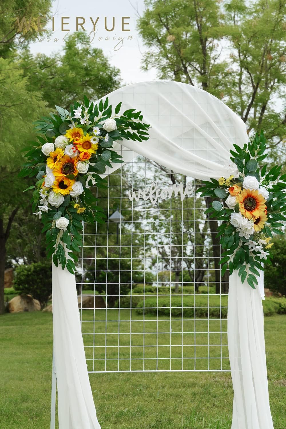 Artificial Wedding Arch Flowers Kit(Pack of 3),2Pcs Artificial Flower Arch Decor,1Pcs Sheer Drape for Wedding Ceremony Arbor for WeddingCeremony (Sunflower Wedding)