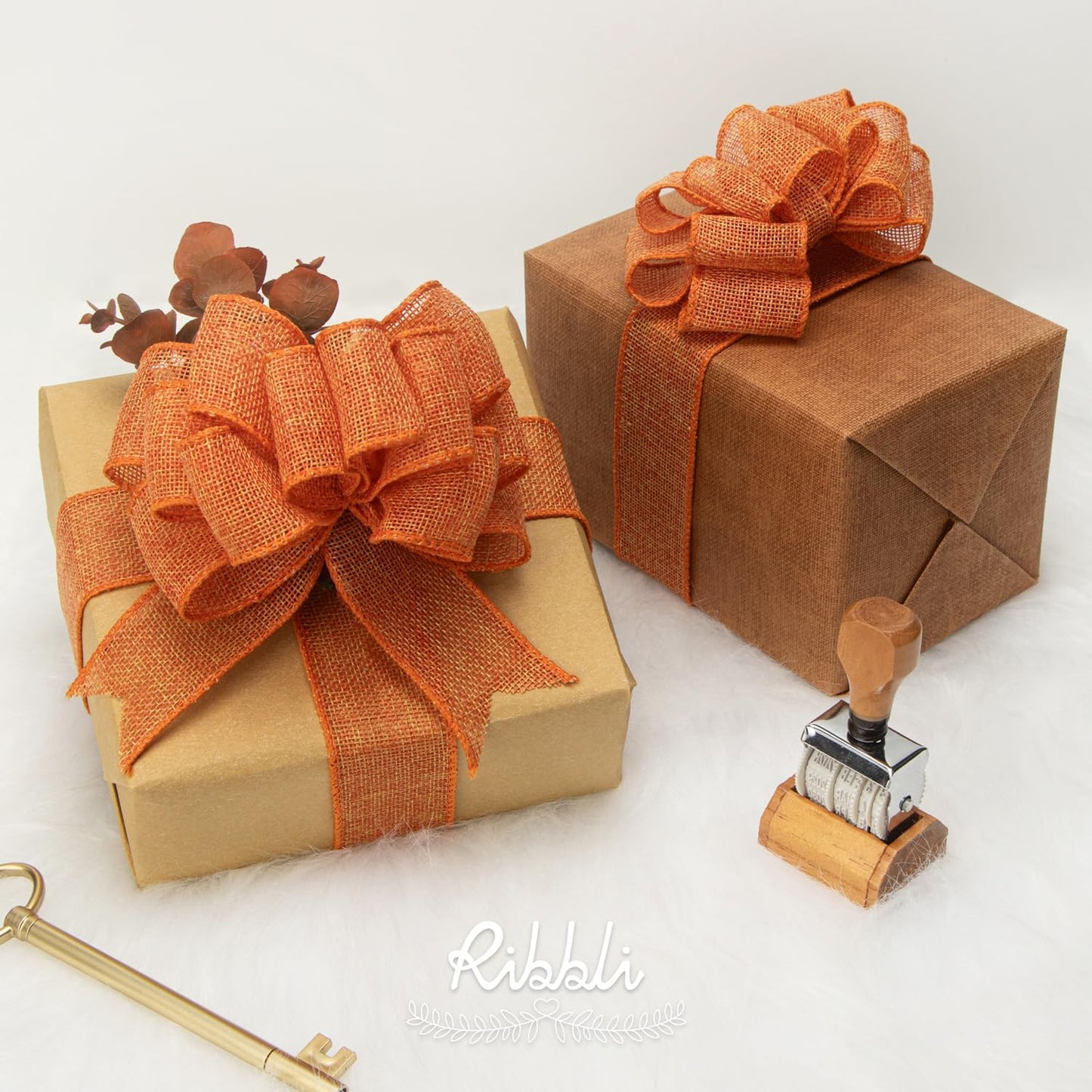 Ribbli Orange Burlap Wired Ribbon, 1-1/2” Inch x Continuous 20 Yard, Orange Wired Ribbon for Wreaths,Big Bows,Tree Decoration,Outdoor Decoration