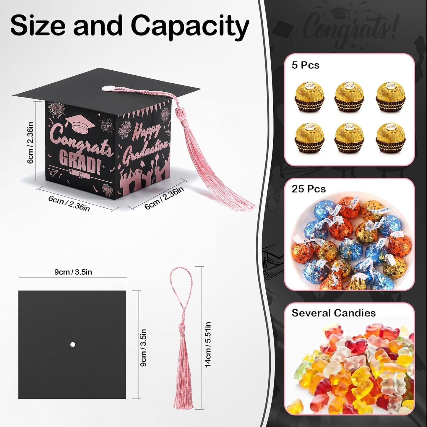 COTOPHER 36 Pack Mini Graduation Cap Gift Boxes with Tassel, Class of 2025 Graduation Candy Boxes Centerpieces for Tables Party Decorations, Small Treat Chocolate Box Graduate Favors Supplies