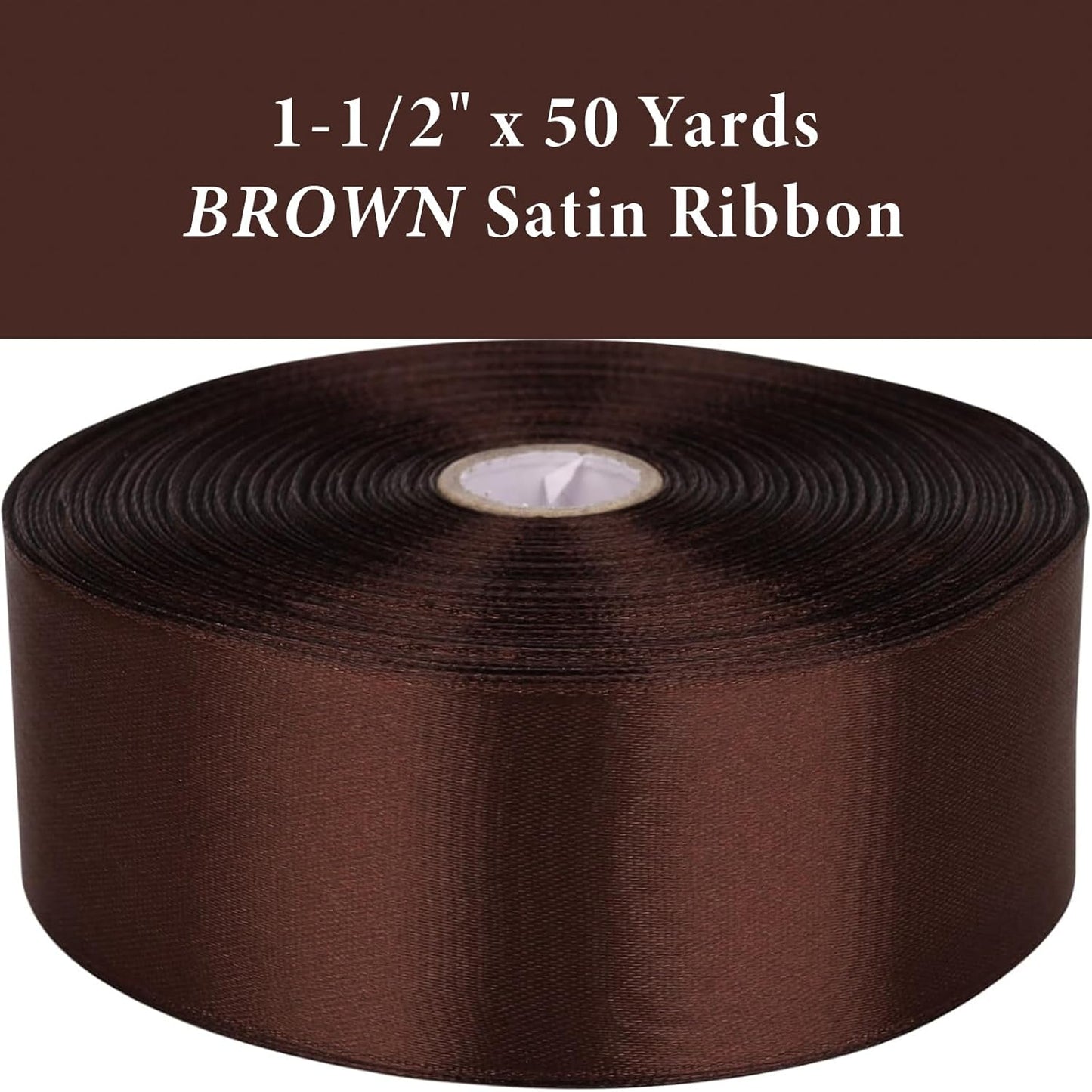 1-1/2 Inch Brown Satin Ribbon 50 Yards Solid Fabric Ribbons for Gift Wrapping, Crafts, Floral Arrangements, Wedding, Party, Holiday and Home Decor