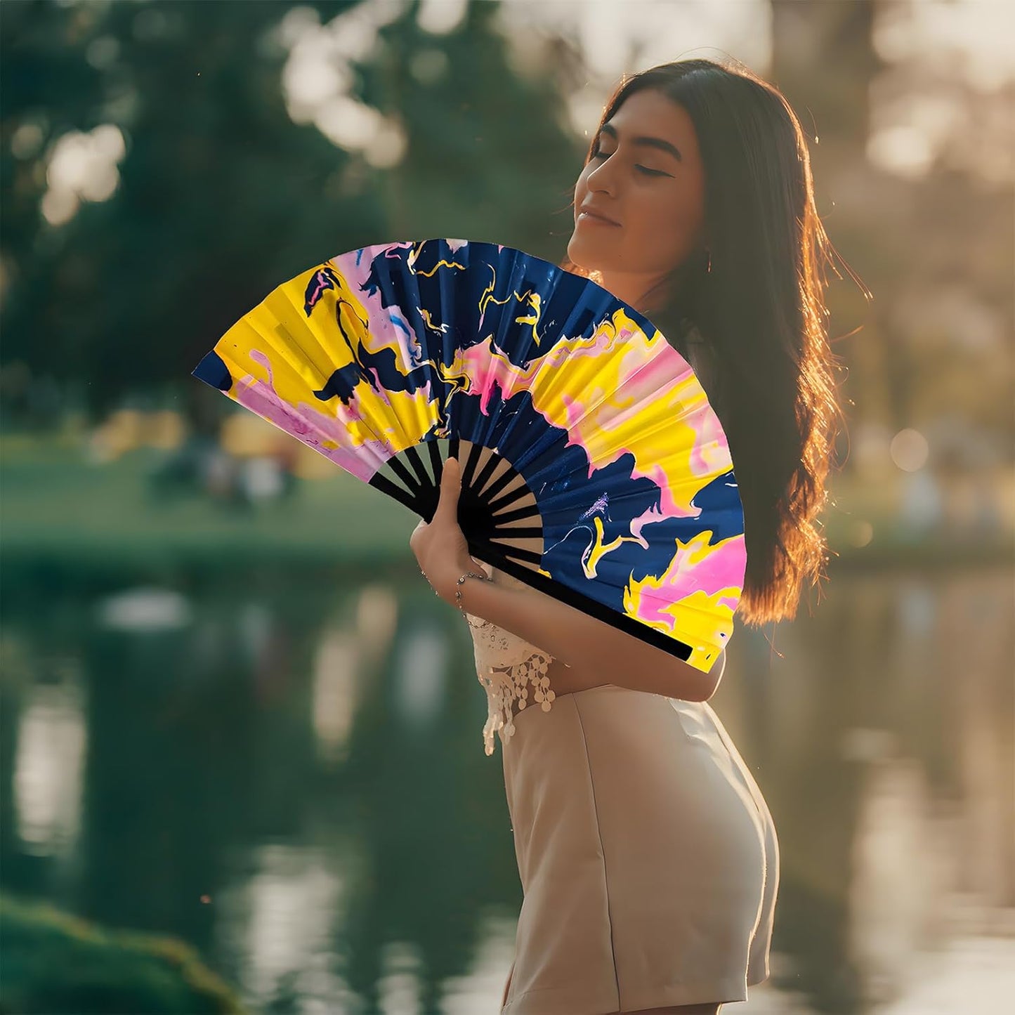 Large Folding Rave Fan Boots On The Ground Hand Fan Clacking Fans for Line Dancing Clack Fan for Raves, Concert, Festivals, Party, Gifts, Performance (Doodle)