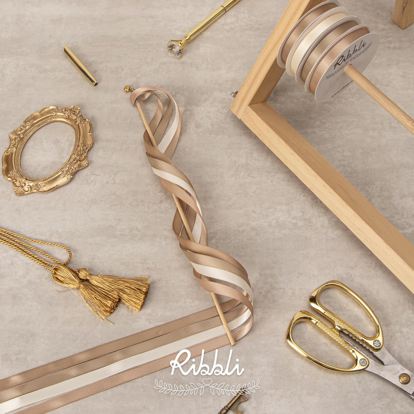 Ribbli Champagne Satin Ribbon 3/8 Inch x 4 Rolls Total 40 Yards-Ivory Champagne Ribbon for Gift Wrapping Craft Wedding Decoration