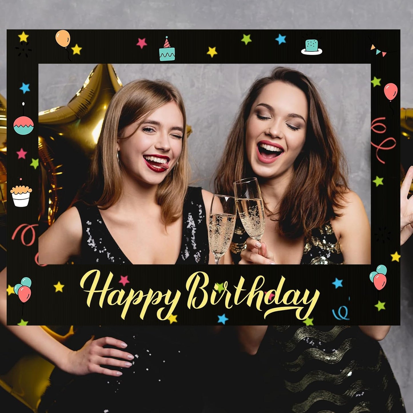 32 x 24 Inch Large Blank DIY Photo Booth Props Picture Frame Party Frame DIY Photo Booth Props Selfie for Birthday, Graduation, Christmas Holiday Party(Black,Horizontal)