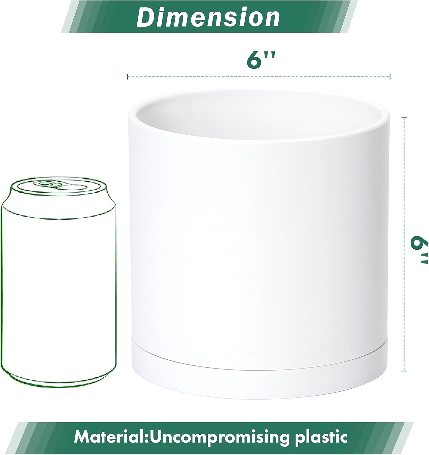 D'vine Dev 4 Pack 6 Inch Modern Plastic Plant Pots, Small Garden Planters for Plant with Drainage Holes and Saucers, White Color, 74-Z-J-2