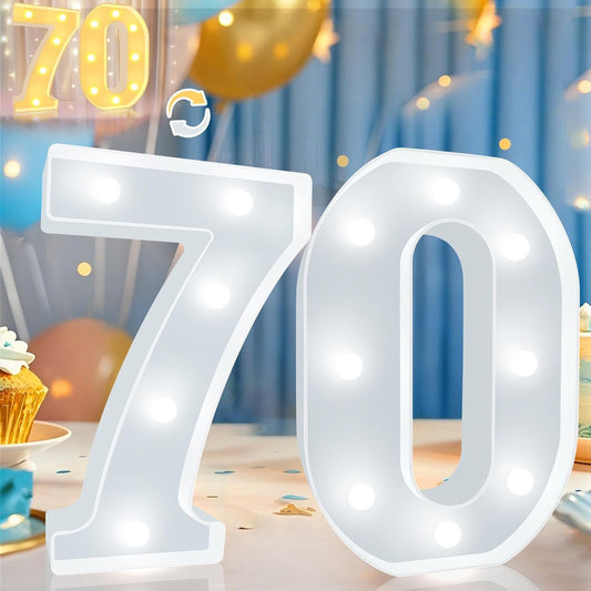 Pooqla 70th Birthday Decoration for Woman Man, Decorative LED Light Up Numbers, Marquee Numbers 70 Sign for Party Backdrop 70th Wedding Anniversary Decor, Warm White and Cool White Number 70