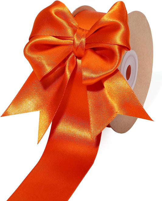 LaRibbons Orange Ribbon 1 1/2 Inch 25 Yards Luxury Double Faced Russet Orange Silk Ribbon for Flower Bouquet Crafts Gift Wrapping Wedding Party Decoration