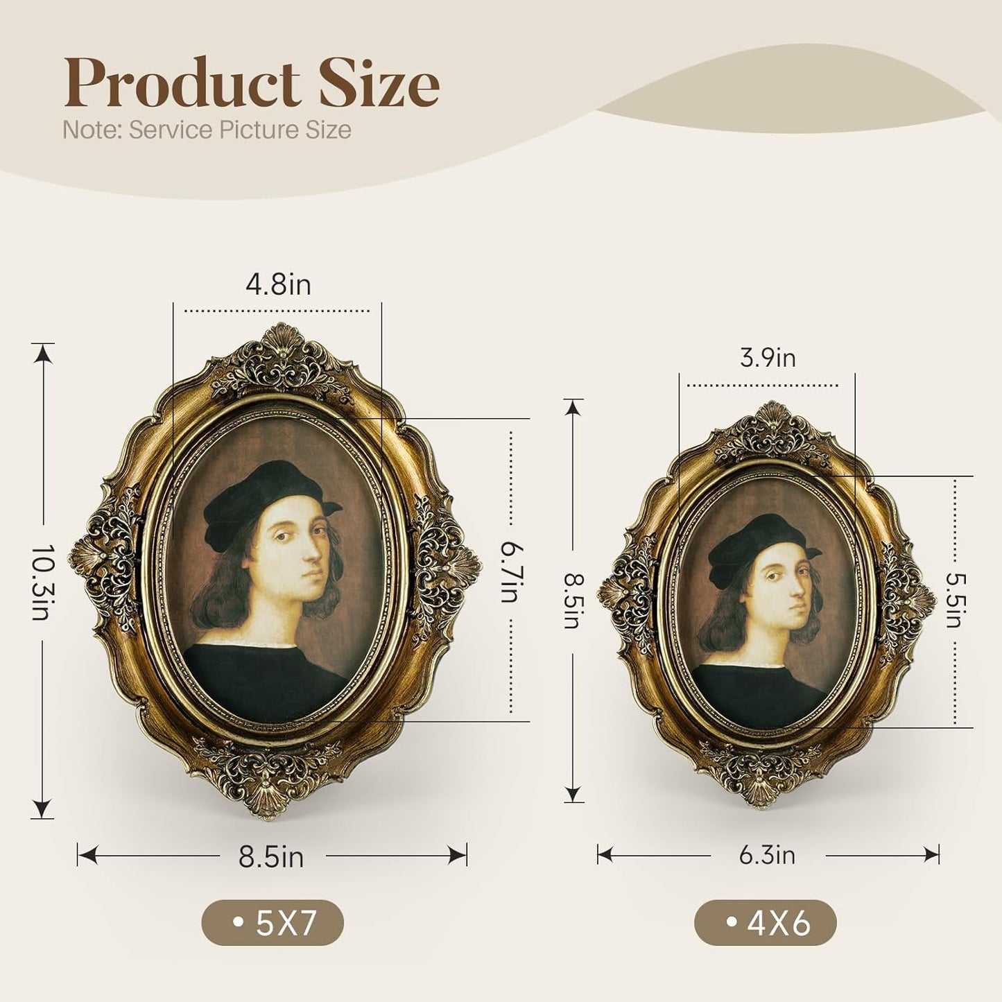 Cuspin 5x7 Gold Frames Vintage Picture Frame, Bronze Gold 5 by 7 Picture Frame Hand-Crafted Resin with Glass Front Ornate Retro Antique Photo Frame for Wall and Tabletop Display Home Decor