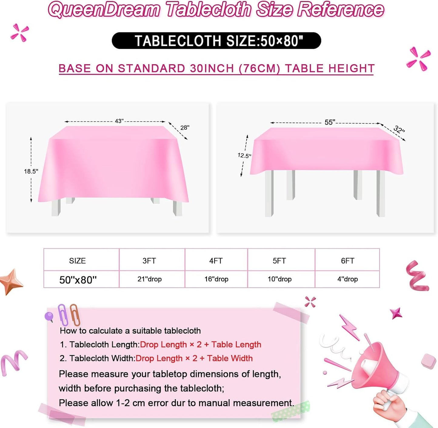 QueenDream Sparkly Sequin Tablecloth - Fuchsia Table Cloth 50x80 Inches Rectangle Table Overlay Fabric for Birthday Parties Baby Shower Decoration