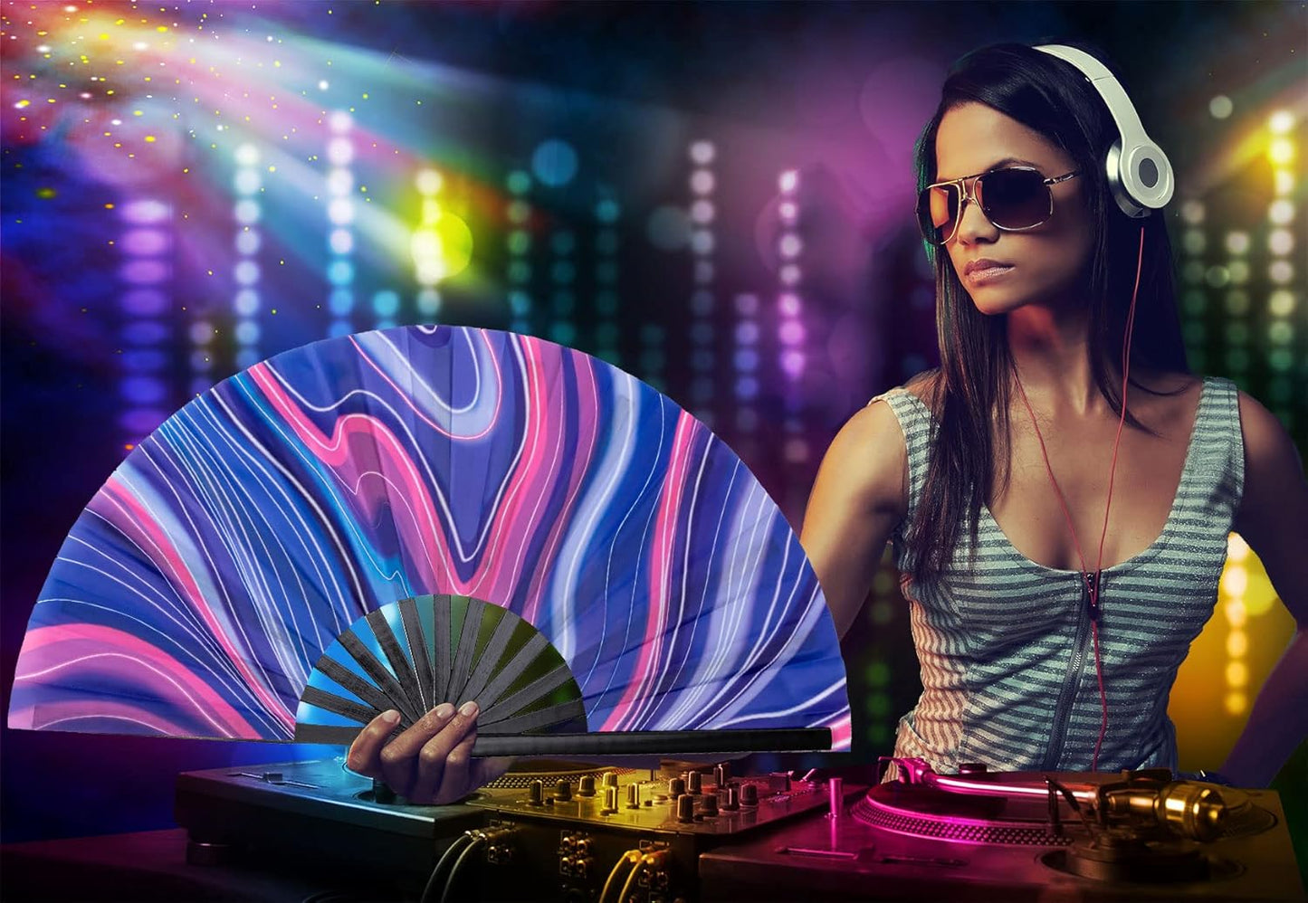 Amajiji Large Folding Hand Rave Fan Popping Fan for Line Dancing Clacking Fans for Boots On The Ground Dance,Party,Decoration,Festival (Purple Basses)