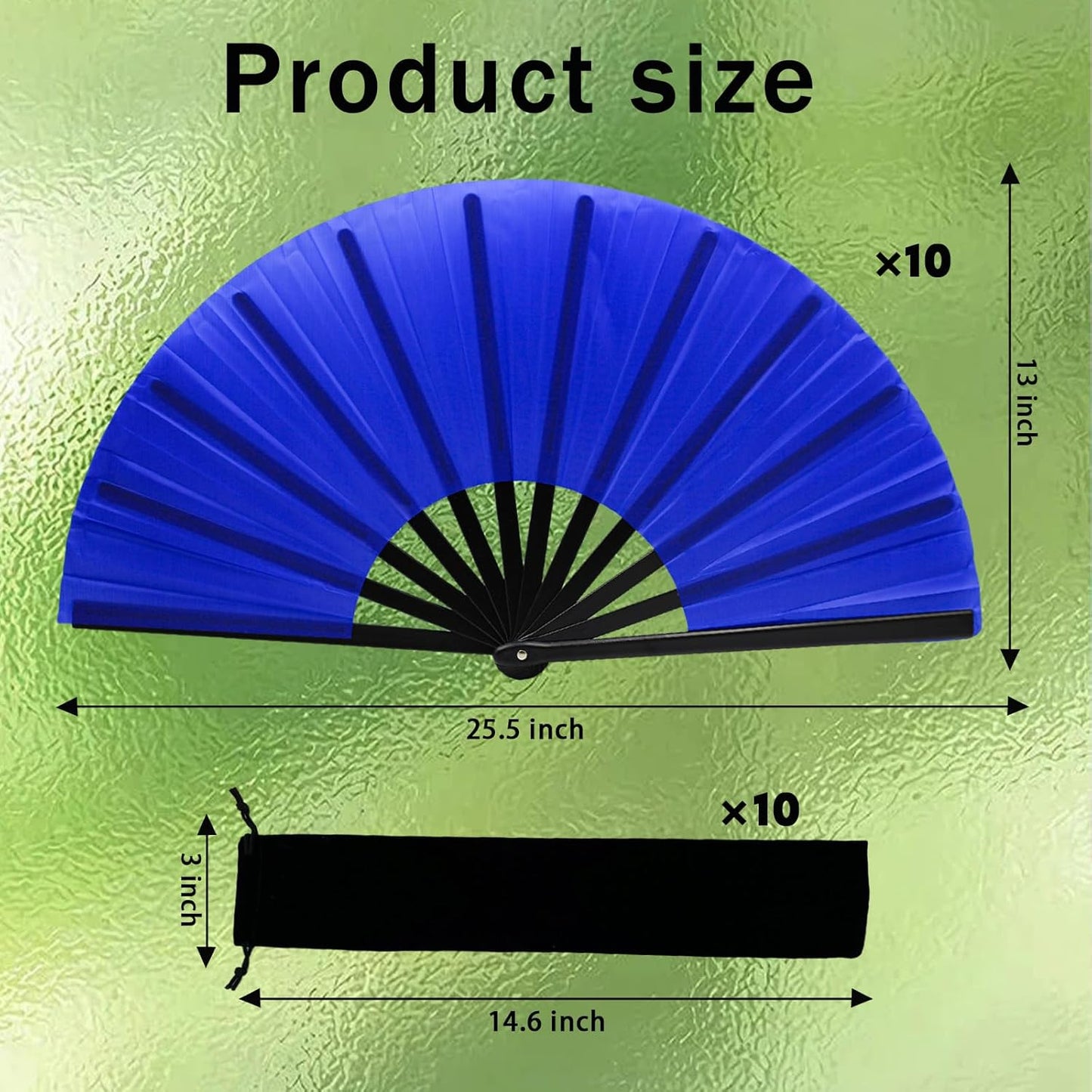 13inch Large Rave Fan Popping Clacking Fans for Line Dancing,Hand Fans for Women Foldable,Boots on The Ground Fan,Portable for Outdoor,Wedding,Party,Decoration (10pcs Blue)