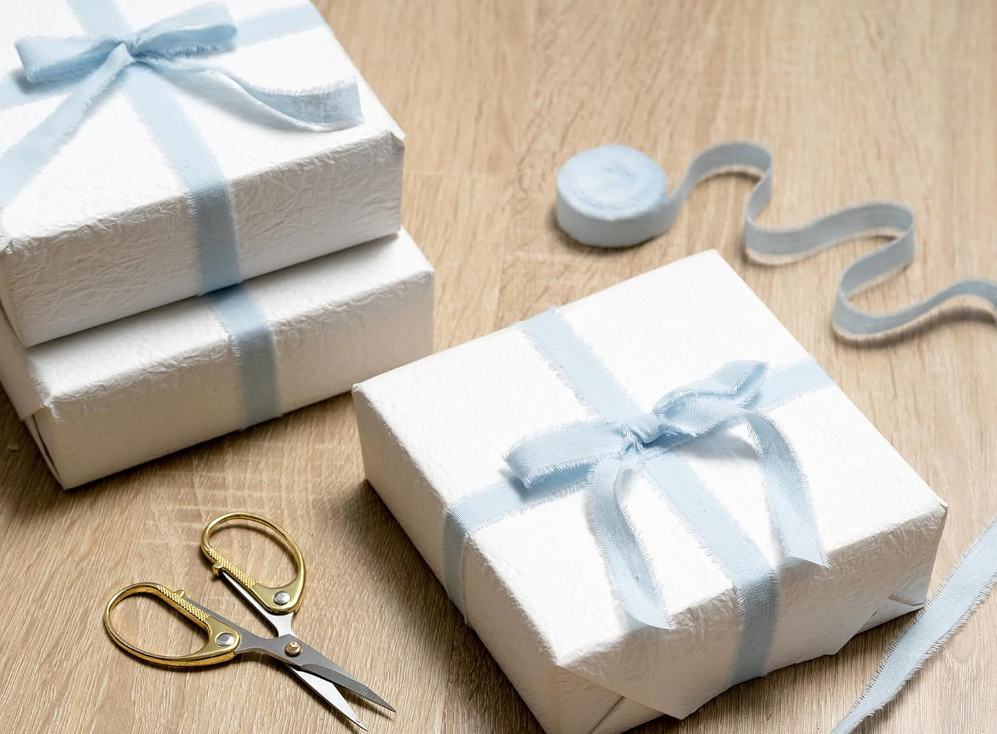 Blue Ribbon 5/8" x 21 Yards with Frayed Fringe Fabric Cotton Ribbons for Gift Wrapping Wedding Invitations Flower Bouquet Baby Shower