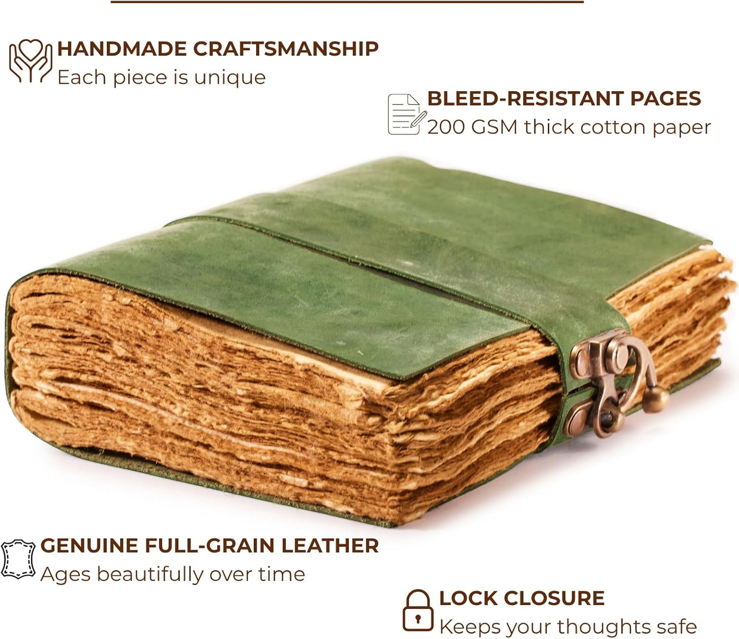 NomadCraftsCo. Vintage Leather Journal - Lock Closure, Book of Shadows Journal, Grimoire Journal, Witch Journal, Vintage Journal 240 pages Antique Deckle Edge Paper