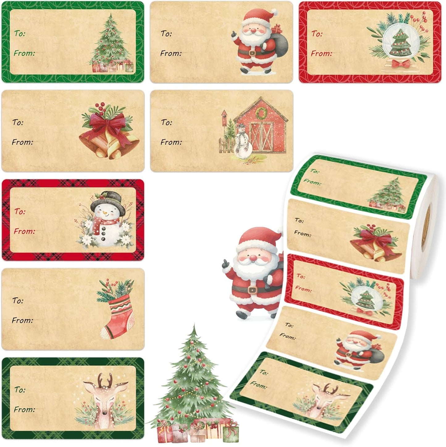 500 PCS Christmas Gift Tags Christmas Santa Claus Stickers Self Adhesive Vintage Christmas Tag Christmas Festival Holiday Decor（New）
