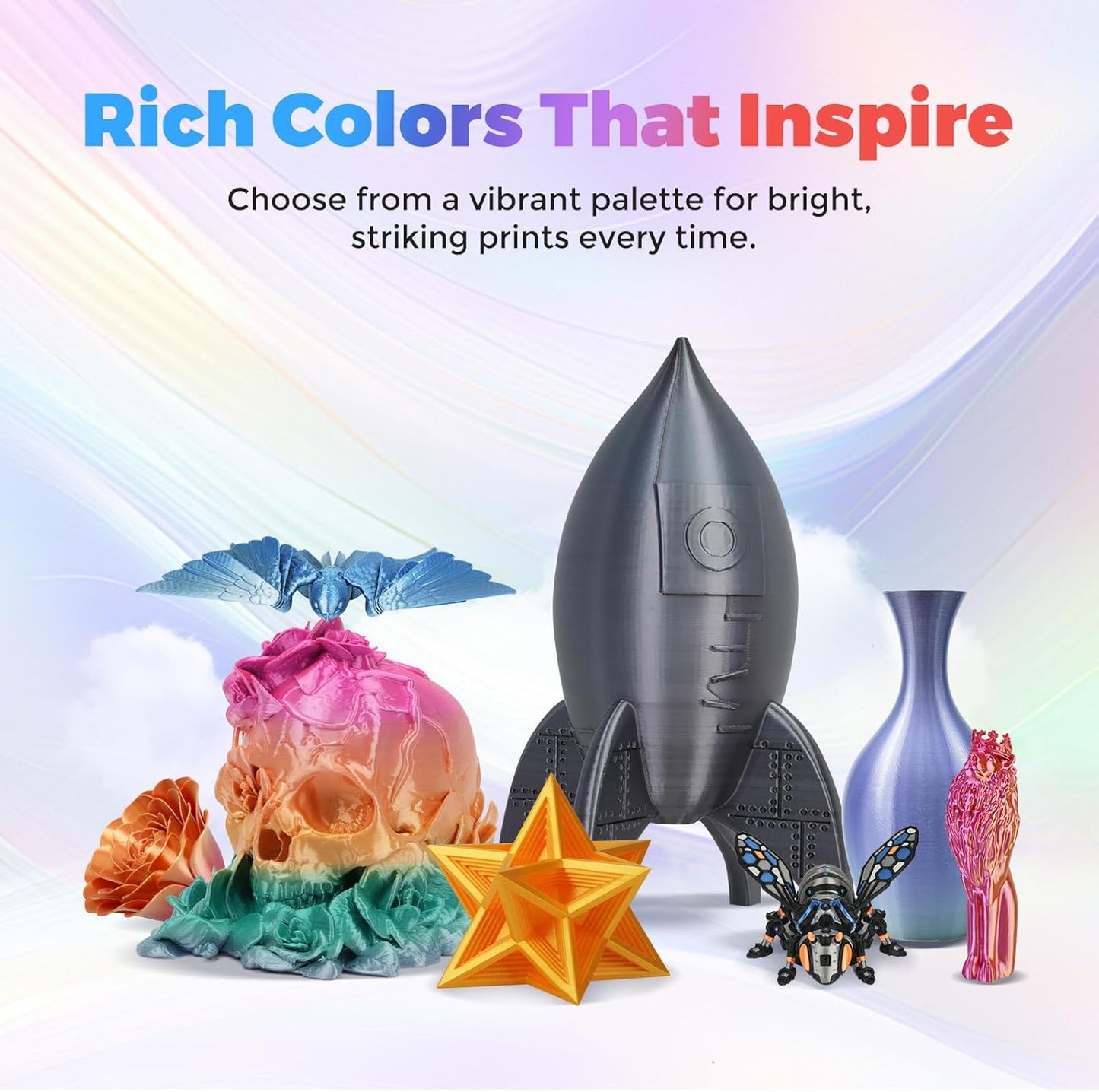 FLASHFORGE Silk PLA Filament 1.75mm Metal Rainbow, 3D Printer Filament 1kg (2.2lbs) Spool, Smooth and Silky Texture 3D Printing Filament, Dimensional Accuracy +/- 0.02mm