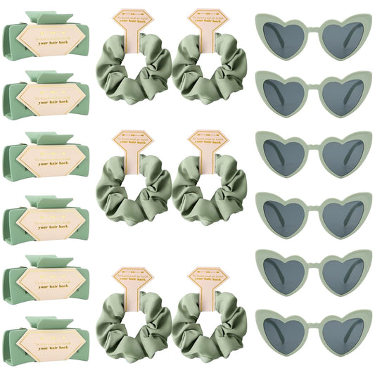 18pcs Bridesmaid Scrunchies Proposal Gifts Bachelorette Hair Claws Clips Girls heart sunglasses for Wedding Party Favors(Green )