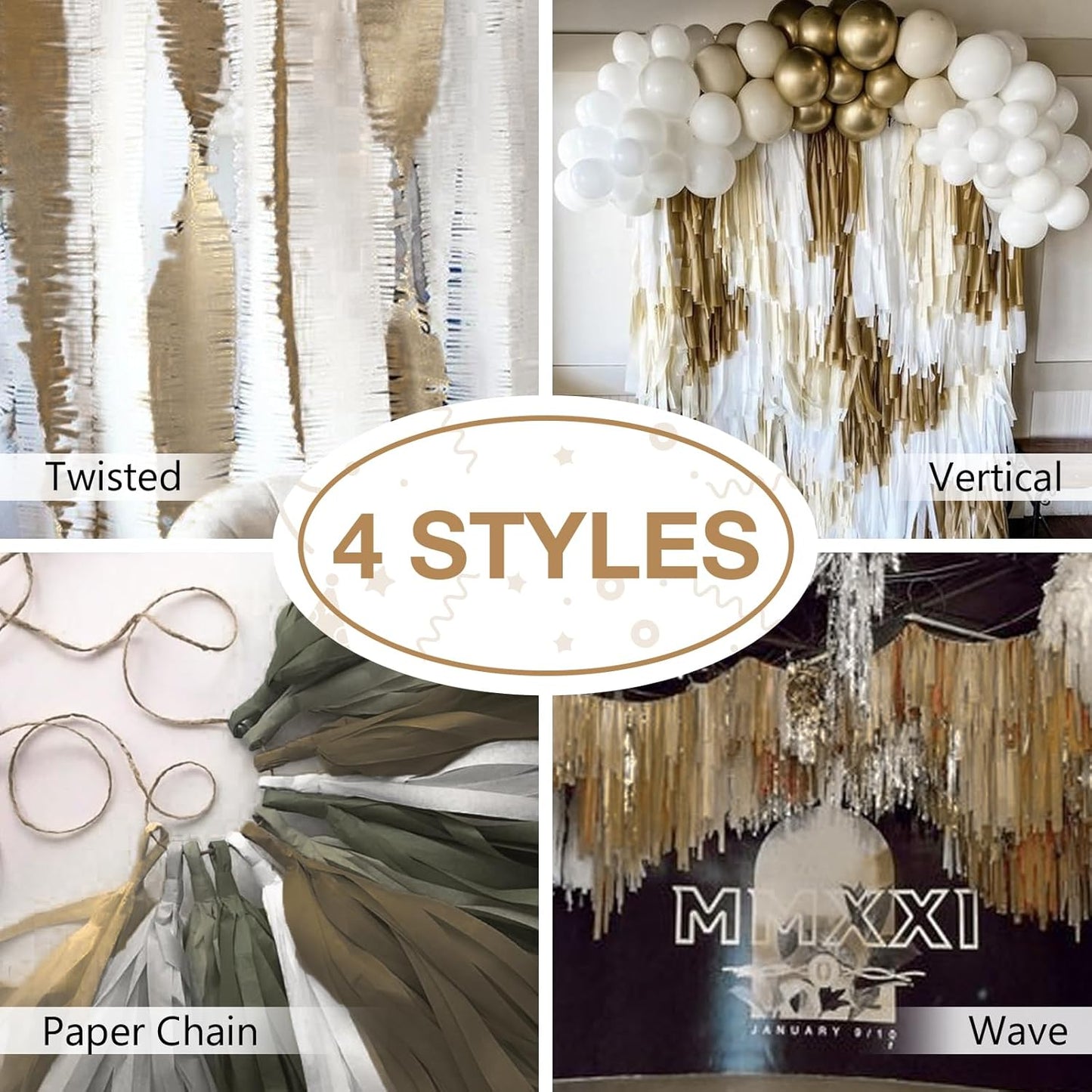 PartyWoo Light Brown Crepe Paper Streamers 4pcs 328ft Pack of Nude Boho Neutral Crepe Paper Streamers for Birthday Baby Shower Wedding Graduation Anniversary Woodland Jungle Theme Party Decorations