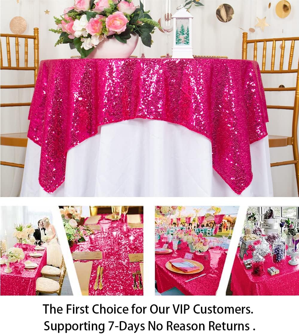 ShinyBeauty Sequin Table Overlay Hot Pink 36''x36'' Small Sequin Tablecloth Square Sequin Table Cloth/Linen for Wedding/Party/Event/Decoration 36inx36in Fuchsia Birthday Tablecloth