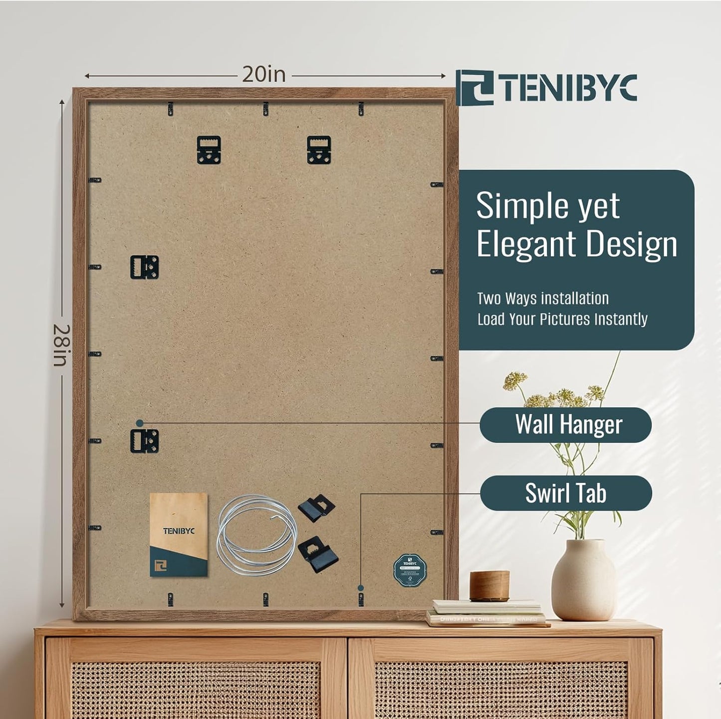 20x28 Picture Frame 4 Pack - Brown Walnut Wood, 20 x 28 Poster Frame for Gallery, Home and Office - Wall Hanging