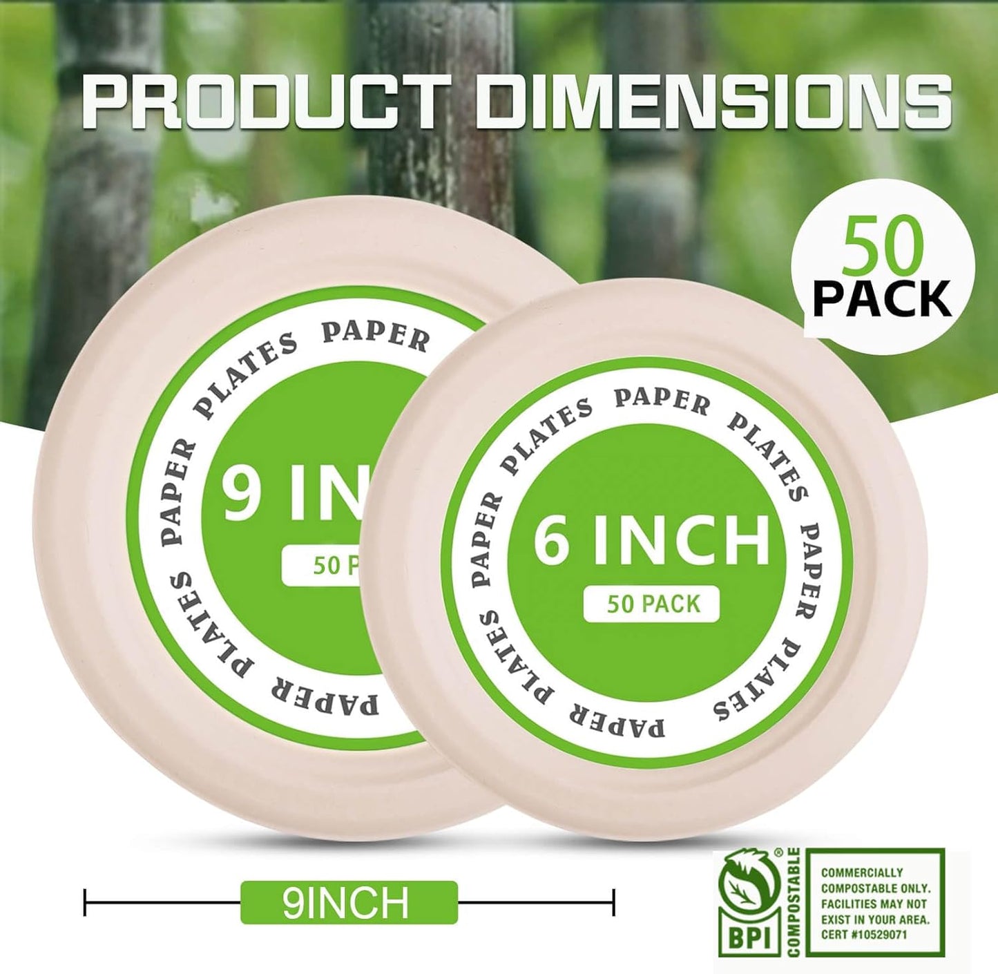 Disposable Paper Plates, 6 inch Heavy Duty Paper Plate, Soak and Cut Proof, Natural Biodegradable Bagasse Plates for Microwave, Dinner, Party, Picnic,50 Pack