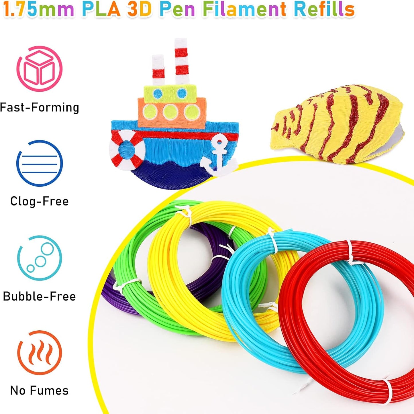 FIROS 3D Pen Filament Refills, 32 Colors 3D Pen PLA Filament, Each Color 32.8 Feet, Total 1050 feet 3D Printing Pen PLA Filament, Compatible with SCRIB3D MYNT3D 3D Pen, Not Suitable for 3Doodler