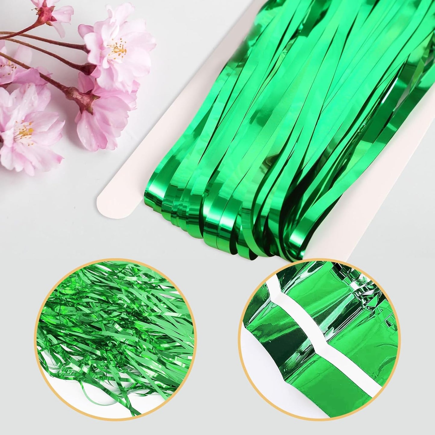 10 Pack Green Foil Curtain Backdrop 3.2ft x 9.8ft Metallic Tinsel Foil Fringe Curtains Streamer Photo Booth Backdrop for Birthday Party Engagement Bachelorette Party Decorations (Green)