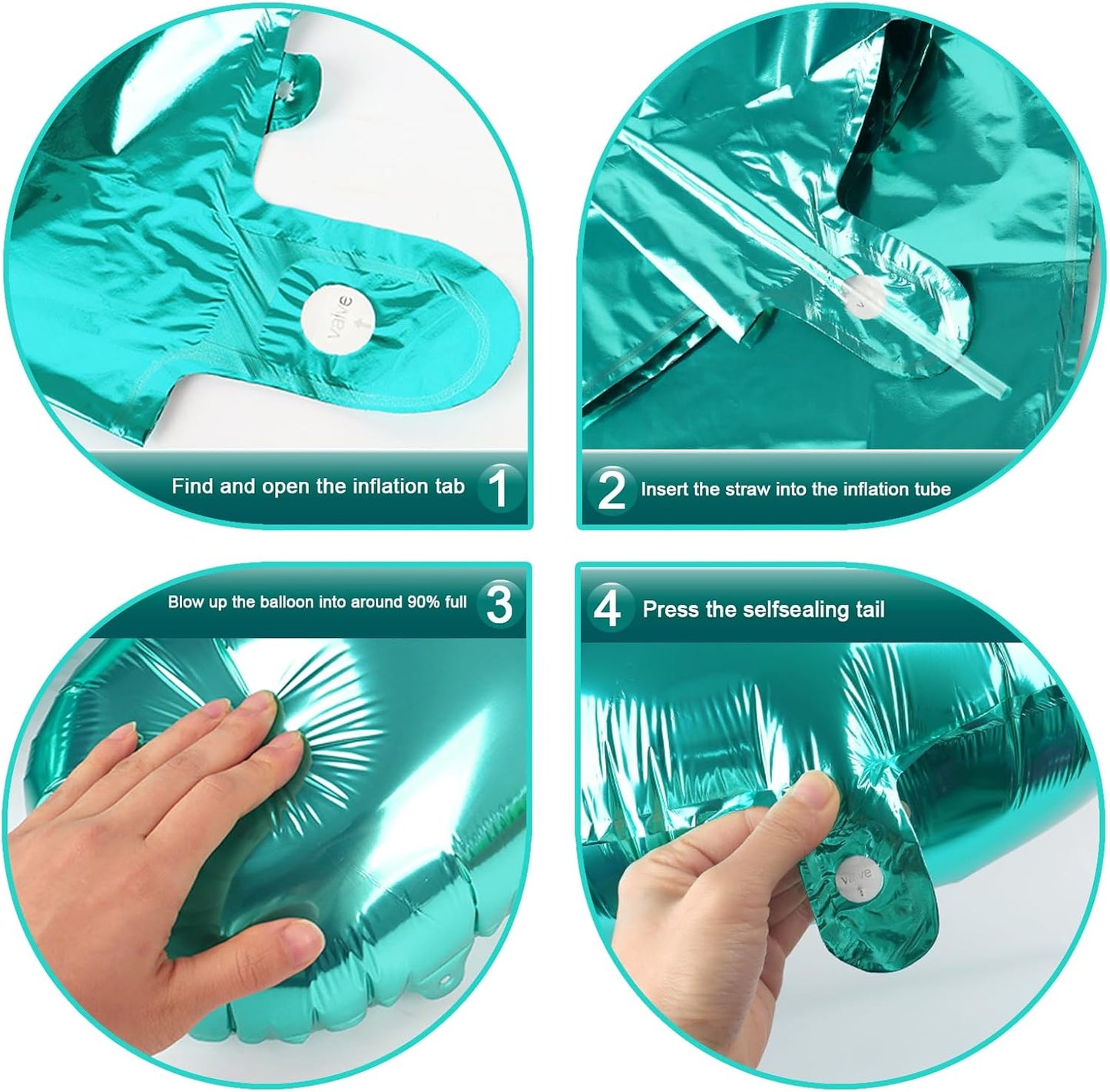 40 Inch Teal Blue Large Number 4 Balloons, Giant Foil Number Four 14 24 34 40 44 Balloons, Teal Blue Mylar Big Balloon for Anniversary Graduation Decorations