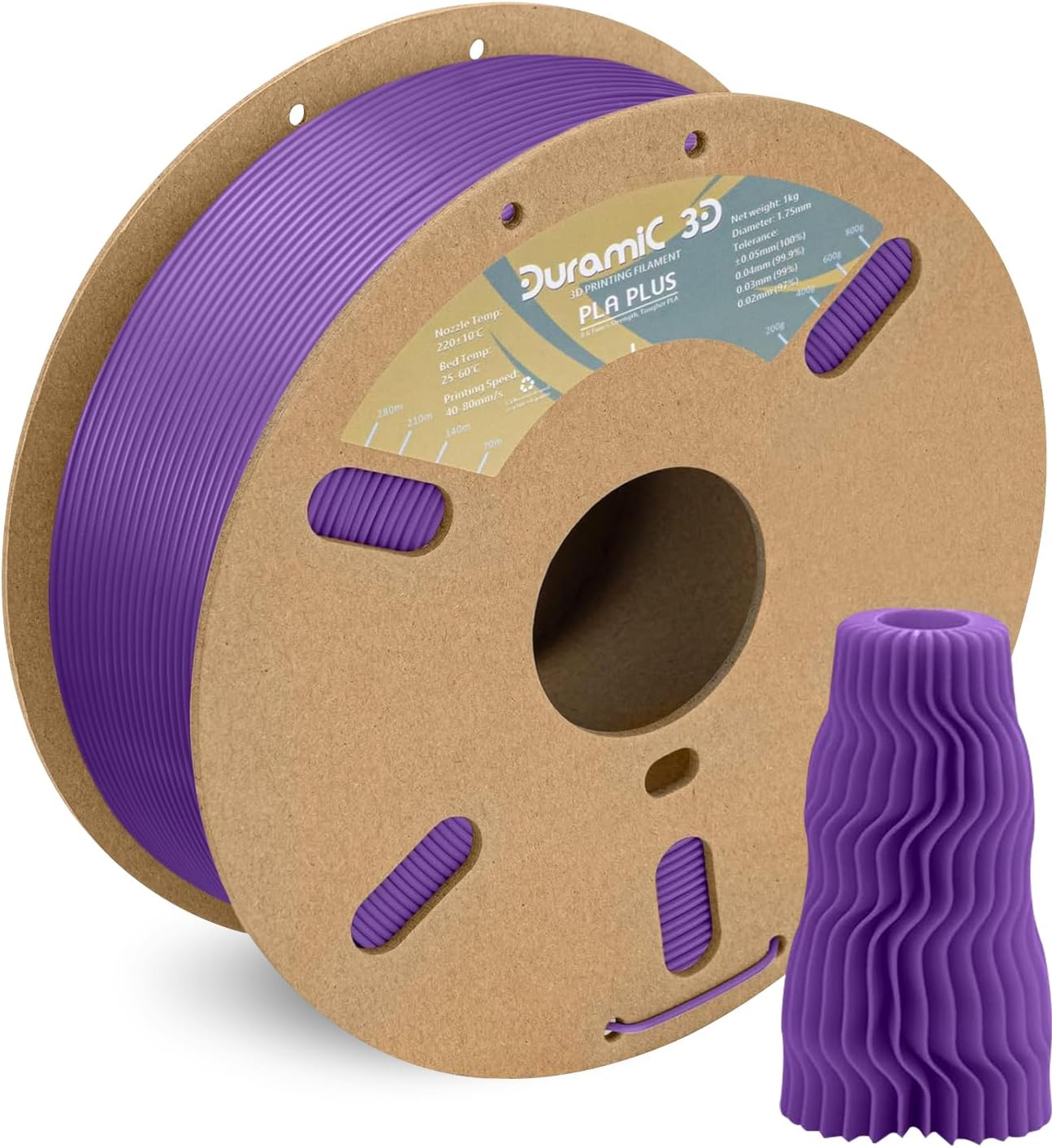 DURAMIC 3D PLA+ Filament 1.75mm 1Kg Purple, PLA Plus Filament 1Kg Spool(2.2lbs) Tougher and Stronger, Dimensional Accuracy Probability +/- 0.02mm