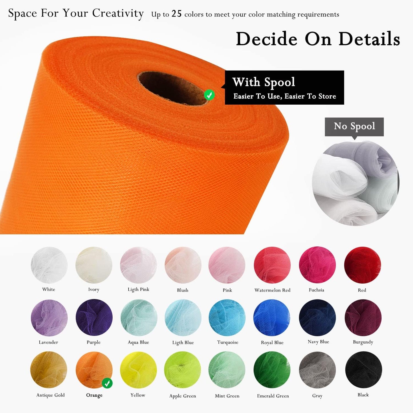 Orange Tulle Fabric Rolls 54 Inch by 40 Yards Tulle Bolt Spool for Wedding Decorations DIY Halloween Tutu Baby Shower Table Skirt Ceiling Decor Birthday Party Craft Supplies