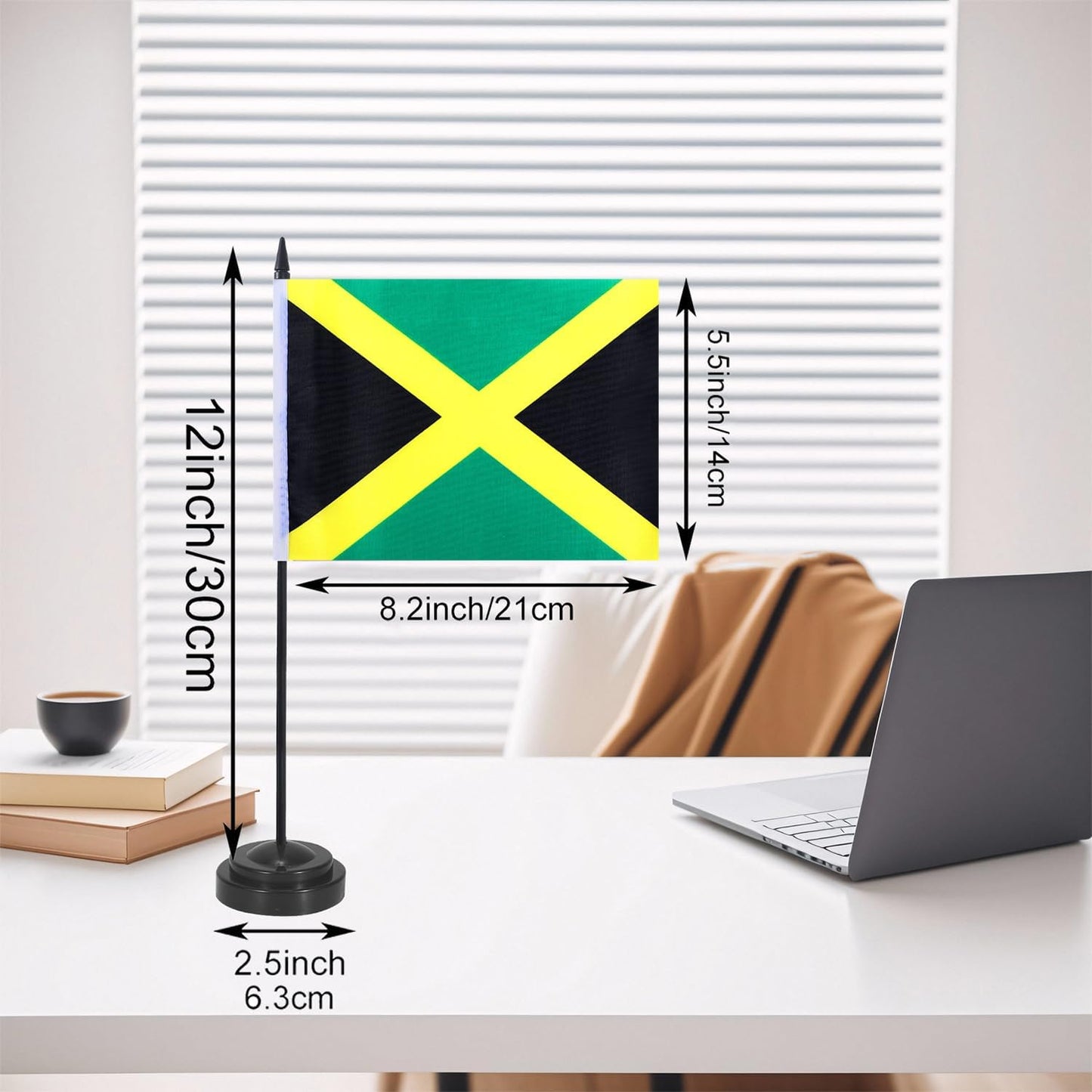 Jamaica Desk Flag 12" Solid Pole Deluxe Set Jamaican Flags Banner Mini Small Jamaica Office Table Flags with Black Stand Base Desktop Decorations(2Pack)