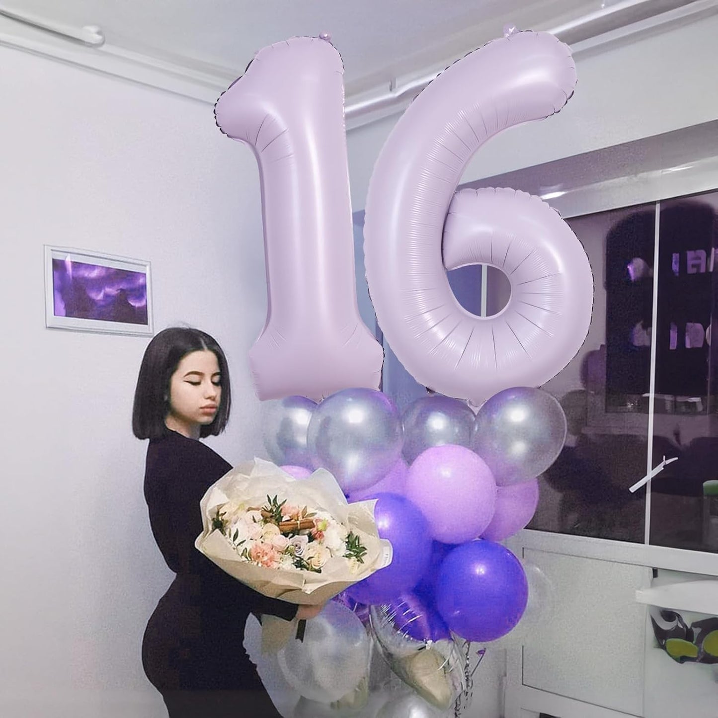 Light Purple 16 Balloon Numbers, 40 Inch Large Pastel Purple Foil Number 1 & 6 Balloons for Women, Lavender Sweet 16th Birthday Balloons for 16 Year Old Girls Anniversary Birthday Party Decorations
