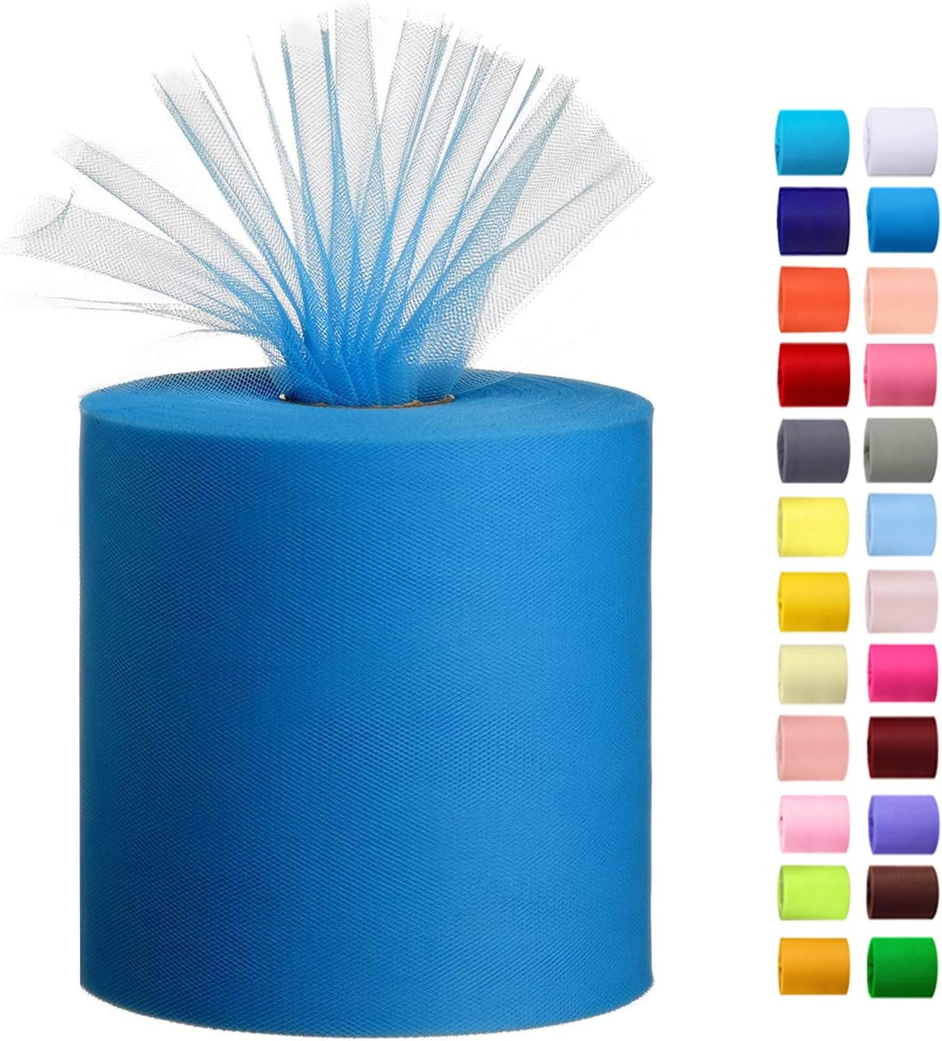 Tulle Fabric Roll, 6” by 200 Yards (600FT) Tulle Organza Fabric Spool for DIY Tutu Skirt Baby Shower Decor Wedding Backdrop Crafts Birthday Party Supplies (Peacock Blue)