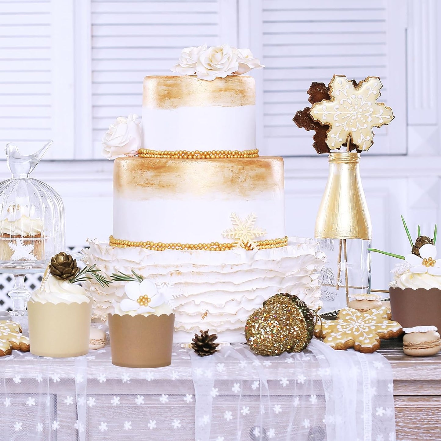 Whaline 120Pcs Brown Paper Baking Cups Scalloped Edge Cupcake Wrappers Gradient Brown Cupcake Muffin Cases for Wedding Birthday Baby Shower, 3 Colors