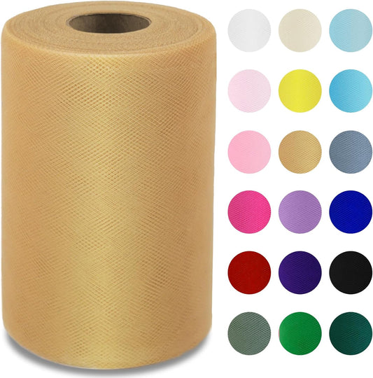 Honey Gold Tulle Fabric Roll 6" by 100 Yards (300 ft) Soft Tulle Spool for DIY Crafting Favor Supplies, Tutus, Wedding, Party Decorations, Gift Wrapping