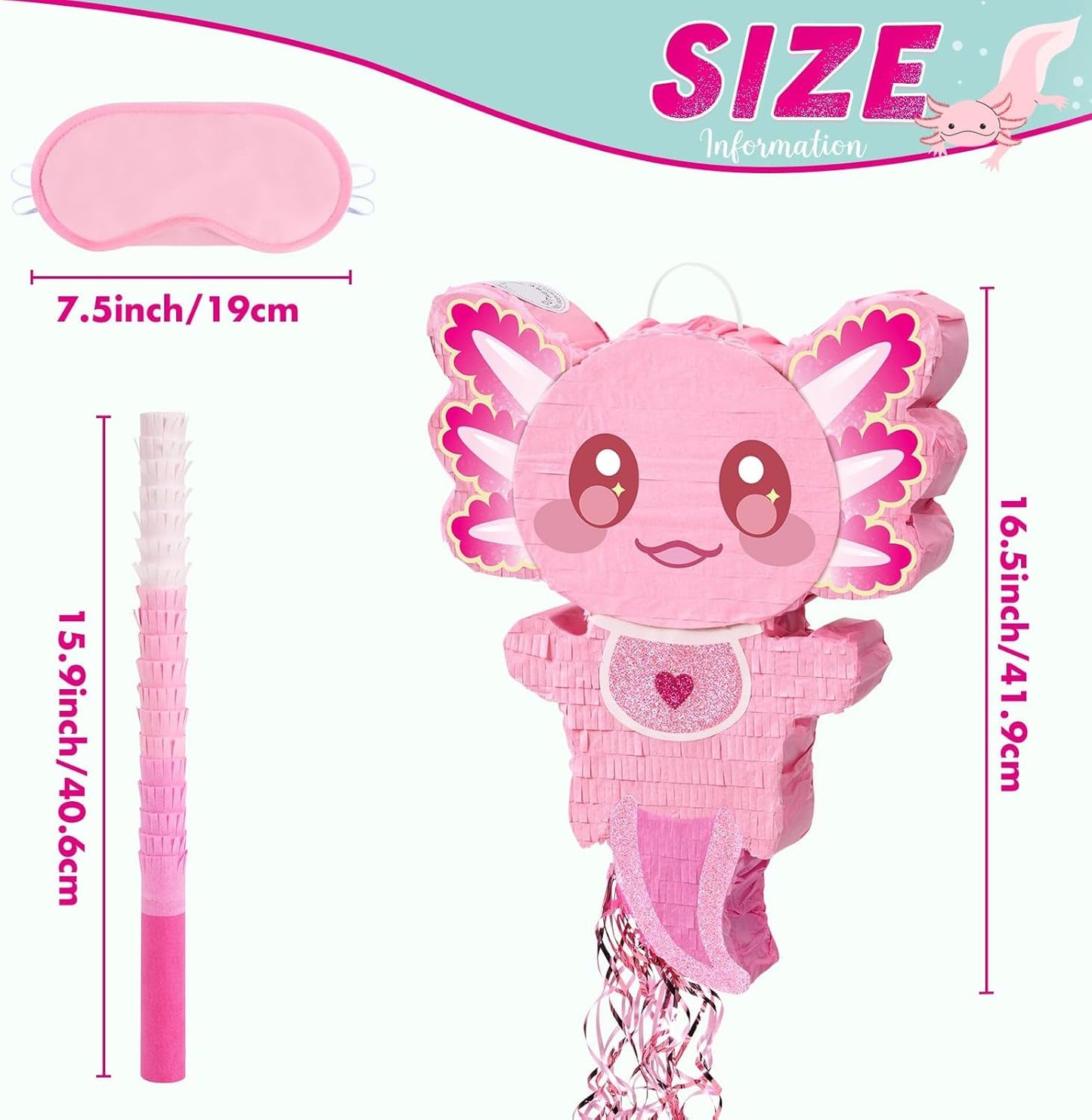WERNNSAI Pink Axolotl Pinata - Axolotl Party Game Girl Pink Pinata Baby Shower Favors Under the Sea Birthday Party Decorations for Ocean Amphibious Animal Lovers Supplies