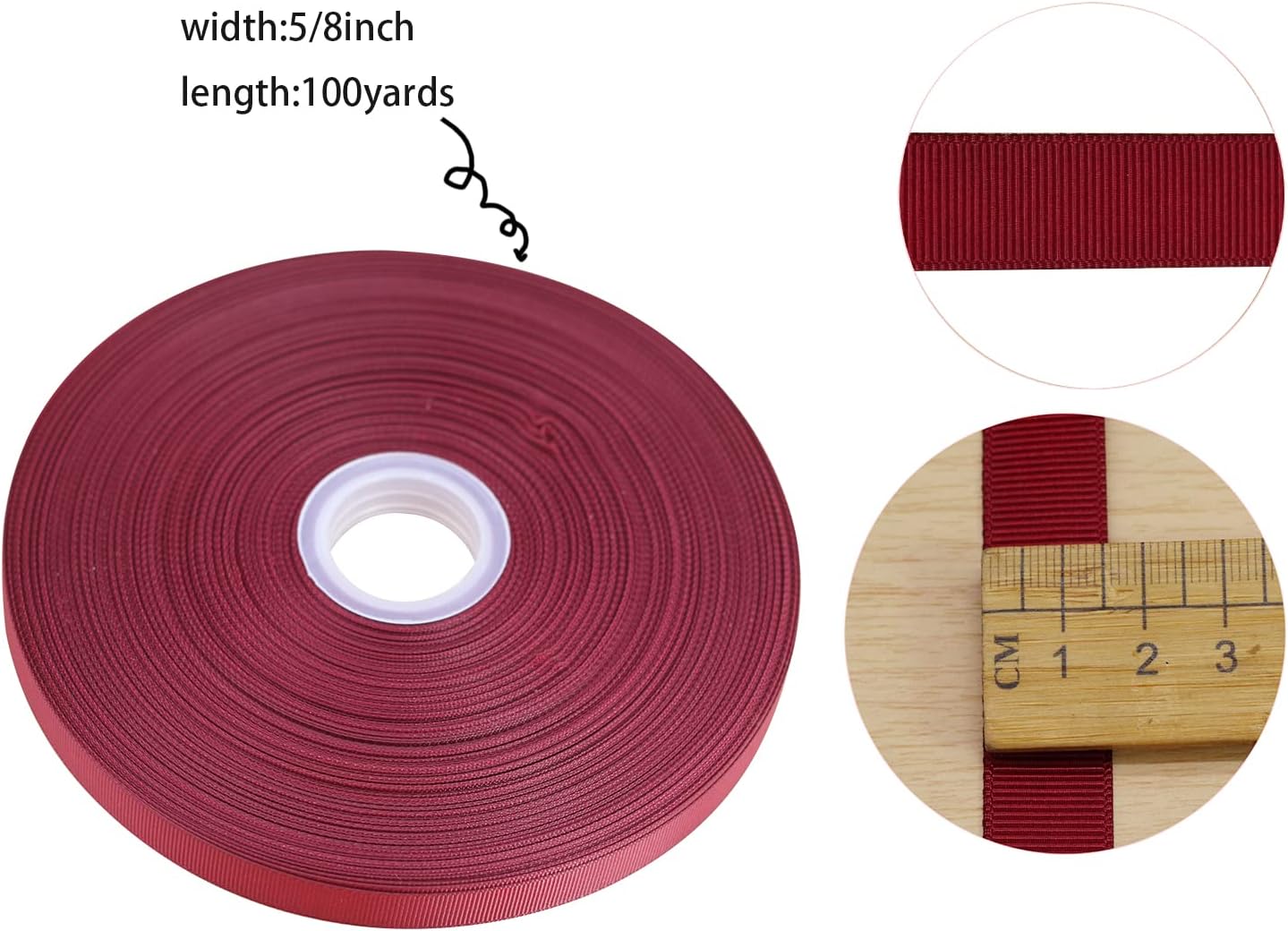 Jesep One Roll 100 Yards 5/8" Soild Grosgrain Ribbon Boutique Gift Wrapping Package Ribbon, DIY Crafts Bow Hair Headband Accessories Assorted Ribbon#790 (5/8" 15mm, Maroon)
