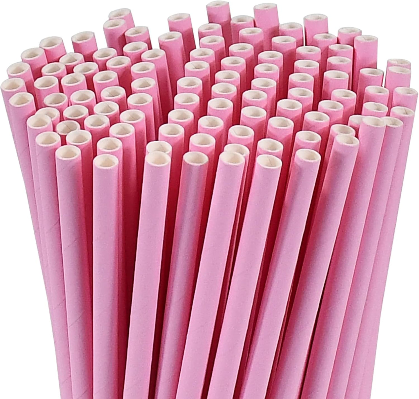 Solid Pink Disposable Paper Drinking Straws 7.75 inch 100 Counts - for Party, Cocktails, Cake Pops, Bars, Restaurants