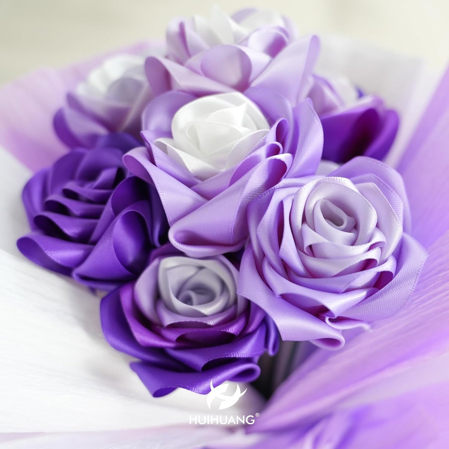 HUIHUANG Lilac Satin Ribbon 1-1/2 inch x 50 Yards Purple Ribbon Double-Faced Satin Ribbon for Gift Wrapping, Bows, Flower Bouquet, Eternal Roses, Crafts, Bridal Shower Wedding Decor