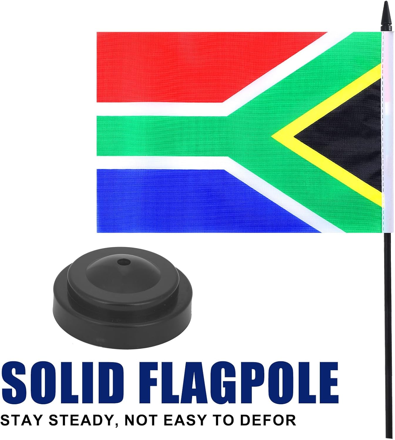 South Africa Desk Flag 12" Solid Pole Deluxe Set South African Flags Banner Mini Small South Africa Office Table Flags with Black Stand Base Desktop Decorations(2Pack)