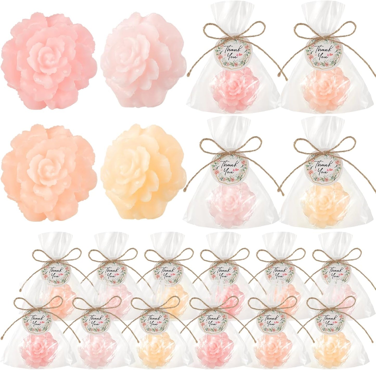 Demissle 20 Set Flower Mini Soaps for Guests Rose Soap Baby Shower Soap Favors with Thank You Tags for Wedding Bridal Guest Gift Party Favor(Light Pink)