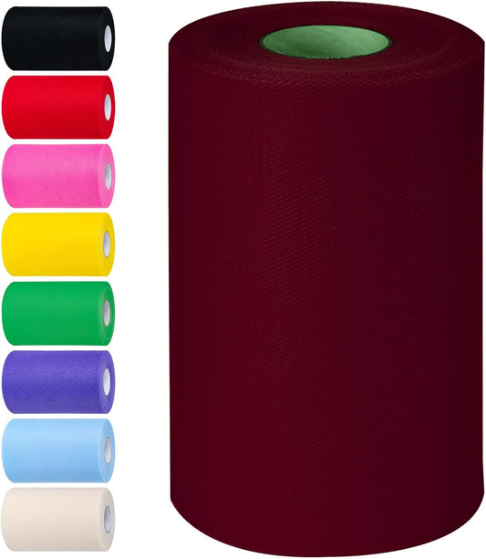 Burgundy Tulle Fabric Rolls 6 Inch by 100 Yards (300 feet) Tulle Roll Spool Fabric for DIY Tutu Skirt Baby Shower Birthday Party Wedding Decorations Christmas Craft Supplies (Burgundy)