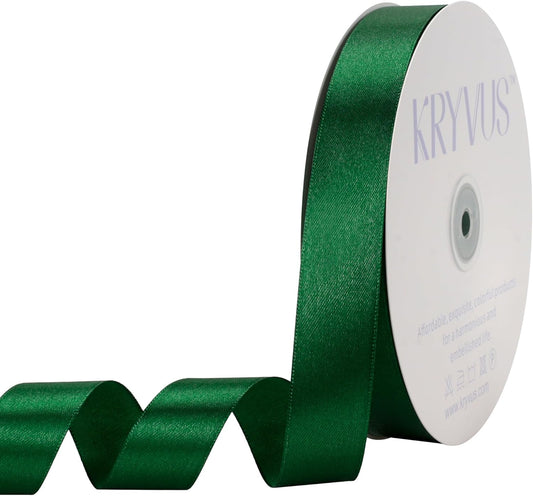 Green Satin Ribbon 1 inch X Continuous 100 Yards, Single Face Polyester Ribbon Perfect for Gift Wrapping, Flower Bouquet, Wedding Decor, Crafts, Bow Making, Sewing and More