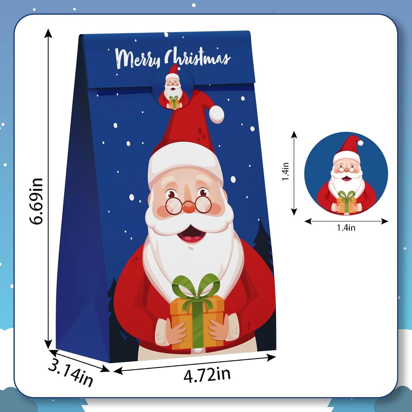 Riccioofy Christmas Treat Bags - 24 PCS Gift Bags with Stickers | CHRISTMAS Bags for Gifts | Xmas Party Favors for Kids | Small Christmas Gift Bags Assorted Sizes Baskets Decorations