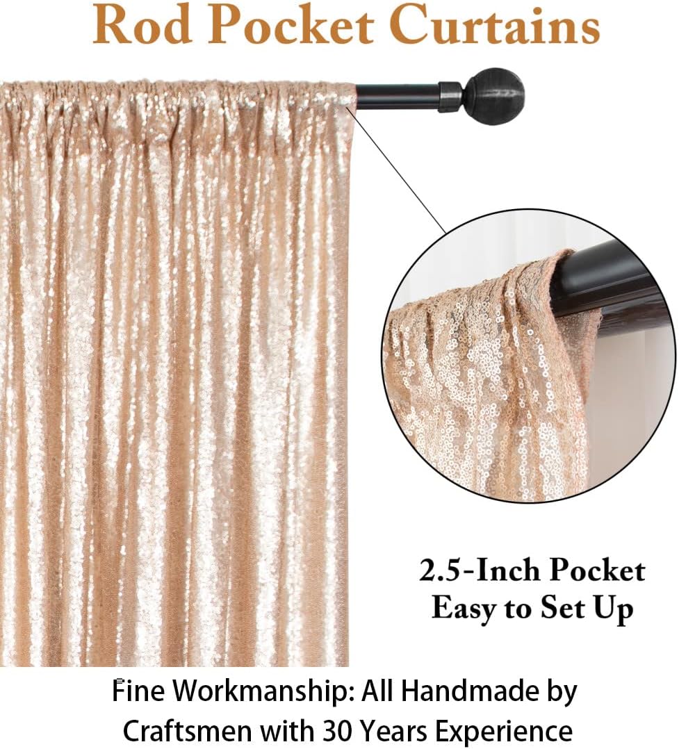 ShiDianYi Sequin Backdrop Curtain 10x10 FT Champagne Sequins Fabric Background for Photography Shimmer Sequined Backdrops for Parties Champagne Blush Curtain for Wedding