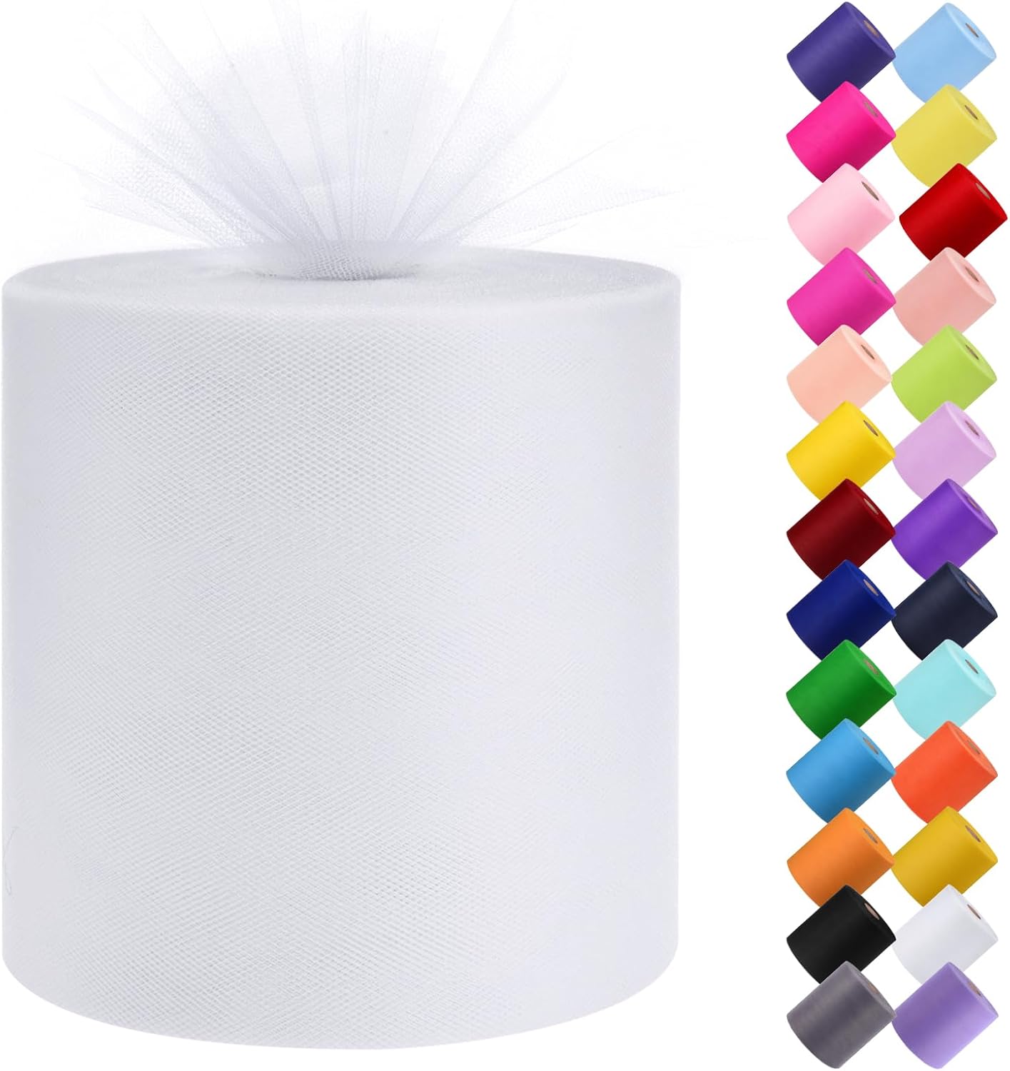 Tulle Fabric Roll, 6” by 200 Yards (600FT) Tulle Organza Fabric Spool for DIY Tutu Skirt Baby Shower Decor Wedding Backdrop Crafts Birthday Party Supplies (White)