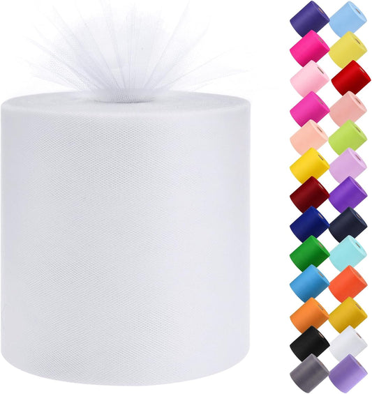 Tulle Fabric Roll, 6” by 200 Yards (600FT) Tulle Organza Fabric Spool for DIY Tutu Skirt Baby Shower Decor Wedding Backdrop Crafts Birthday Party Supplies (White)