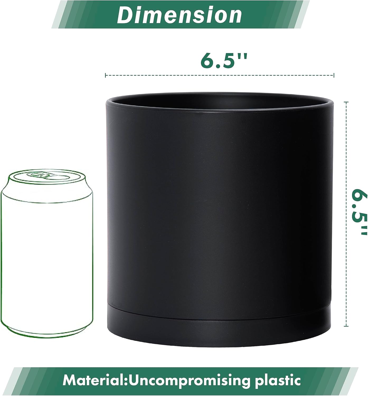 D'vine Dev 4 Pack 6.5 Inch Modern Plastic Plant Pots, Small Garden Planters for Plant with Drainage Holes and Saucers, Black Color, 74-Y-L-2